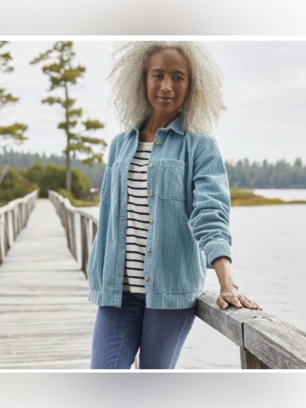 L.L. Bean Women’s Light Blue Ribbed Corduroy Outdoorsy Cozy Shirt Jacket Size L
